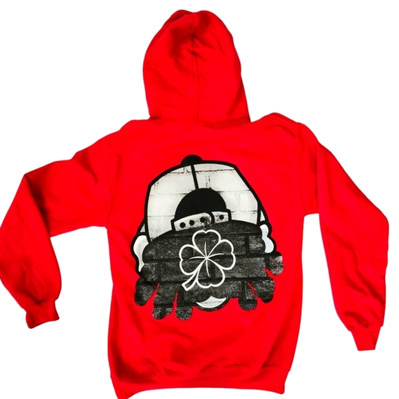 Men's Small 4 Leaf Clover Lucky Graphic Hoodie In Red. Fits Boys Sizes Large/XL - Picture 8 of 10